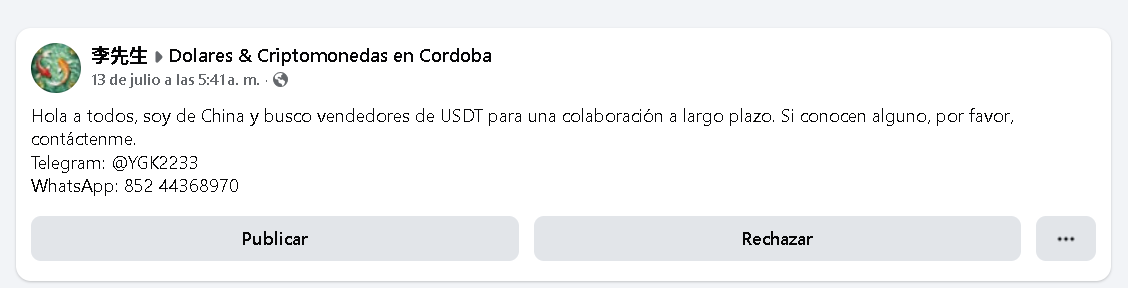 Publicación del Señor Li en Facebook