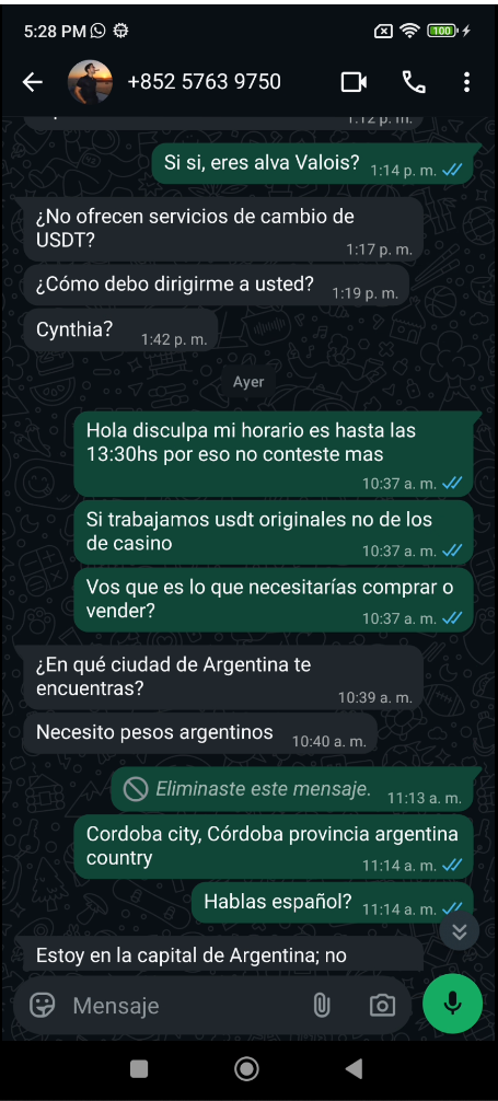 Chats de WhatsApp sobre montos y comisiones