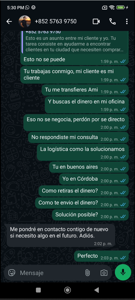 Evasión de preguntas de logística y retirada del estafador