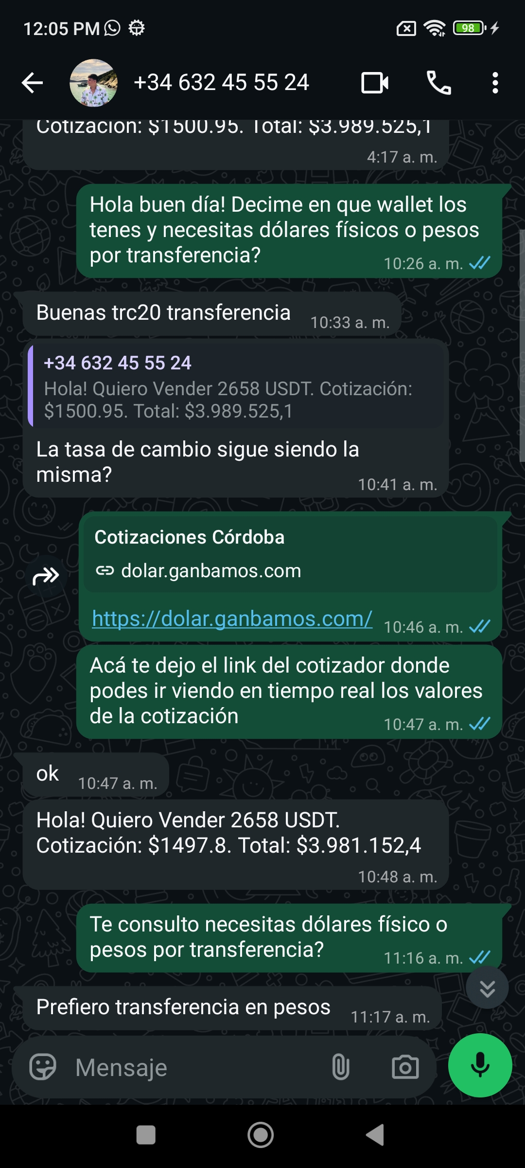 Conversación de inicio de la estafa