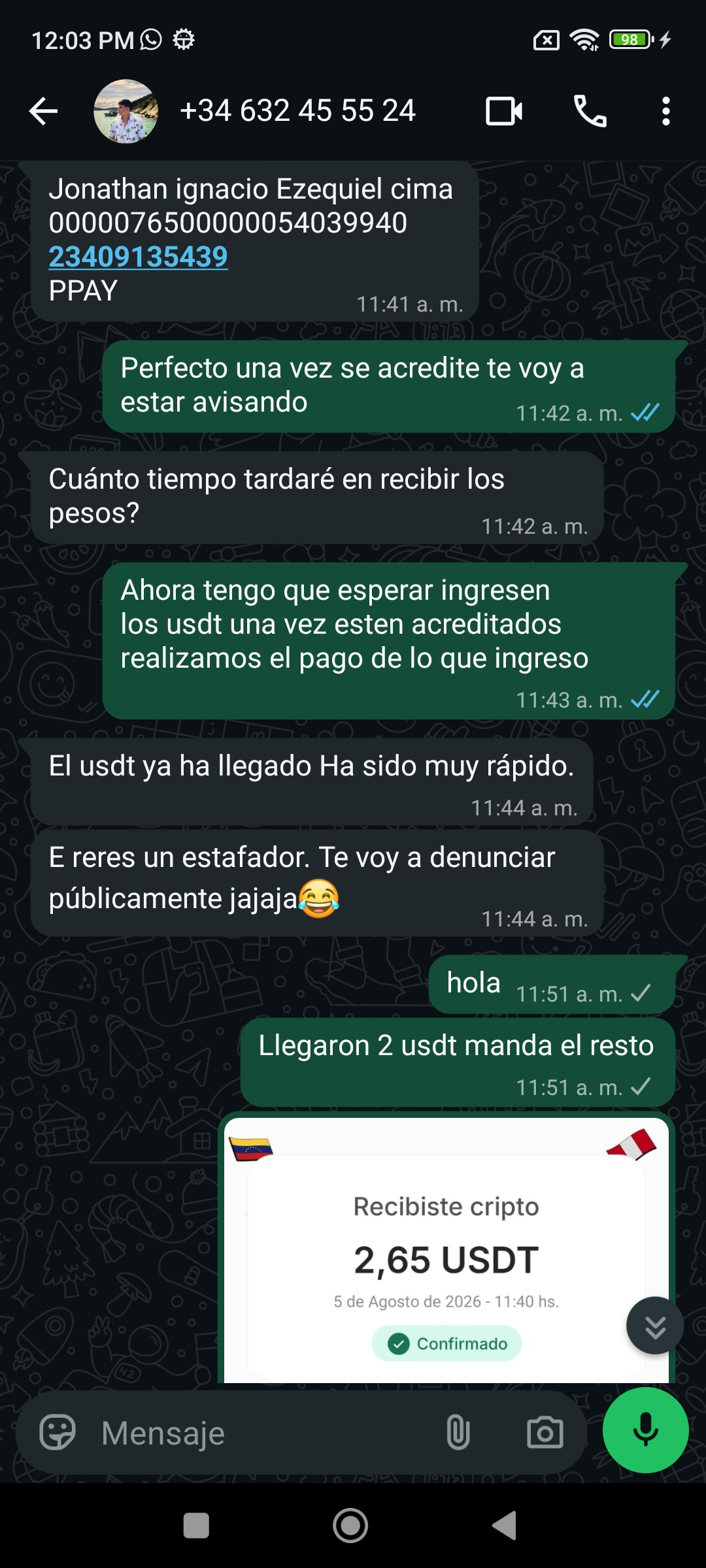 Depósito minúsculo de 2.65 USDT